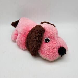 Vintage Atlanta Novelty Pink Dog Plush 9" Flat Hard Eyes Brown Ears Circus Fair